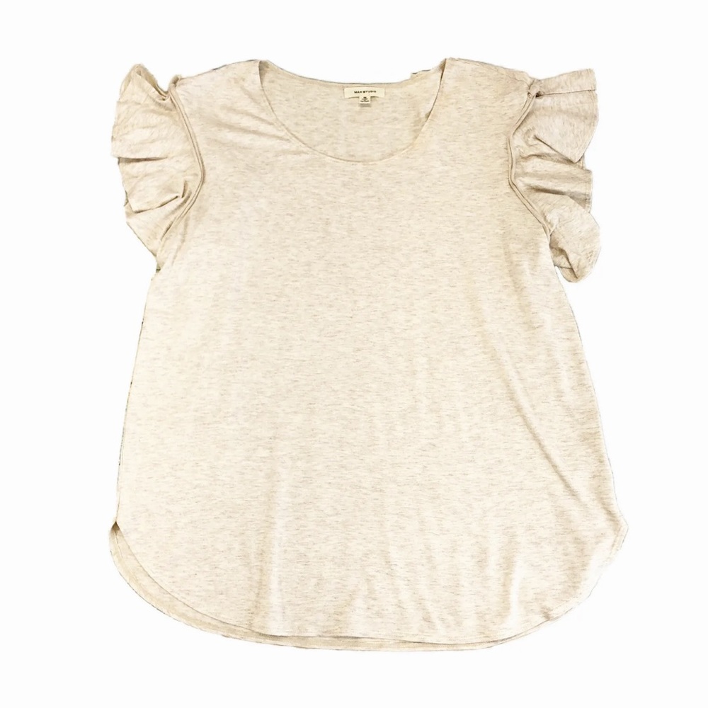NWOT Max Studio Flowy Sleeves Top Crew Neck Rayon Spandex Cream Color Sz M